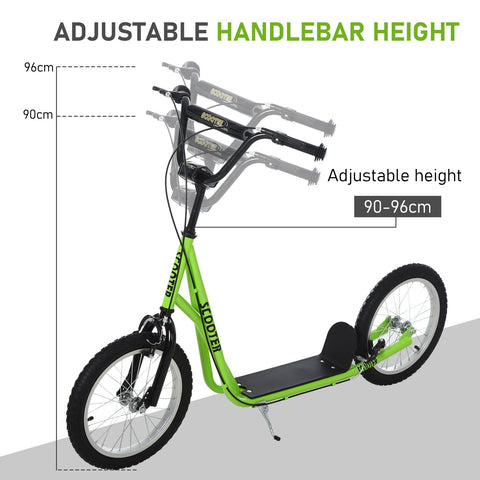 Bright green homcom kick scooter for kids with adjustable height black deck and rubber wheels for ages 5 plus