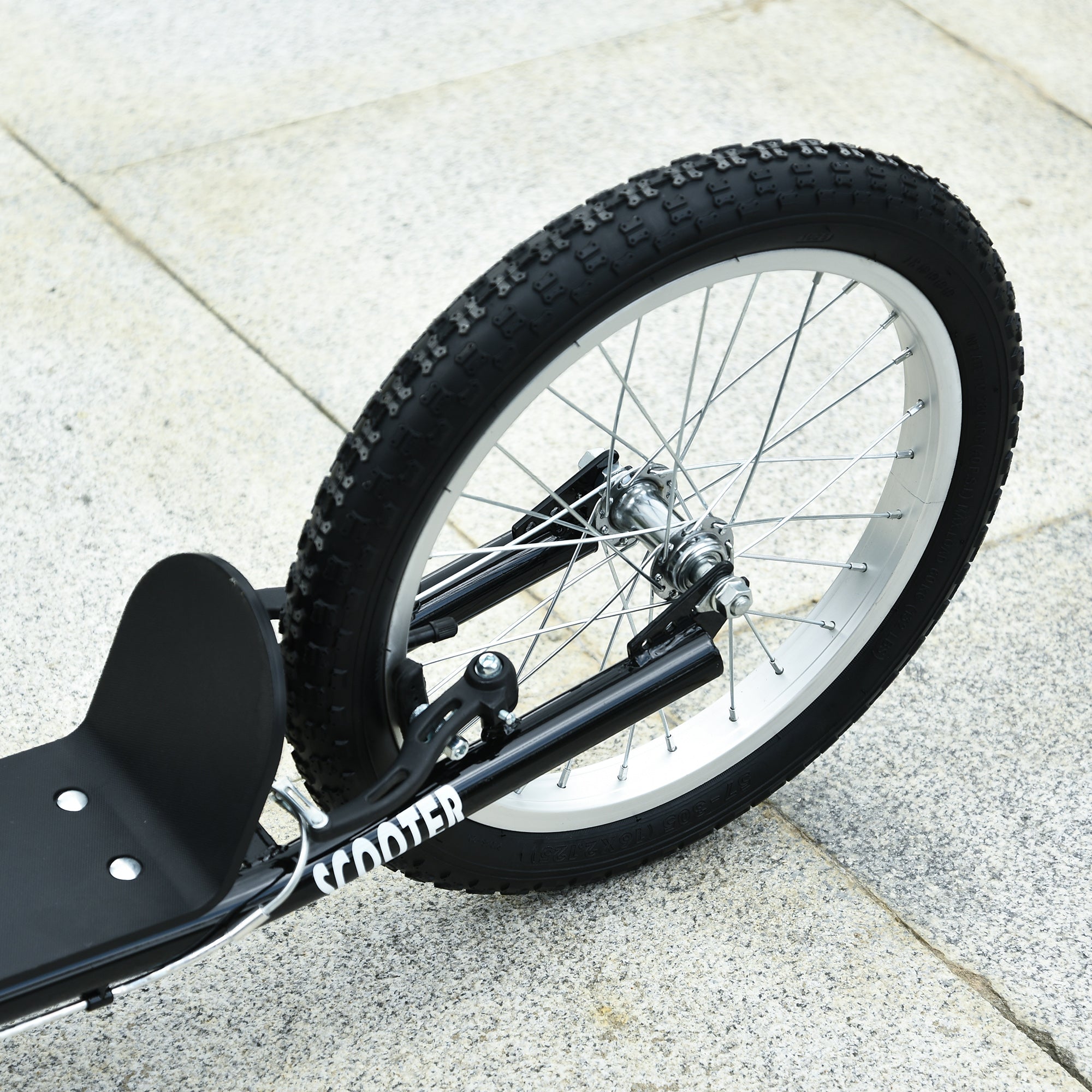 Black homcom kids kick scooter with adjustable height rubber wheels white rim and anti slip deck for ages 5 plus