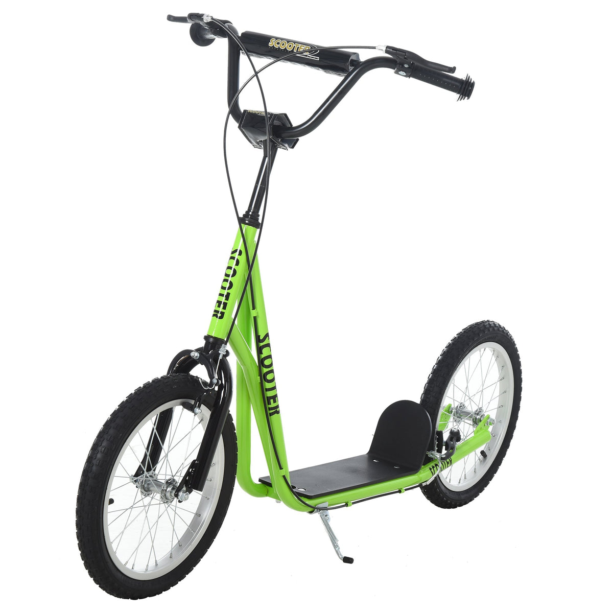 Bright green HOMCOM kick scooter for kids with adjustable height black handlebars rubber wheels and dual brakes