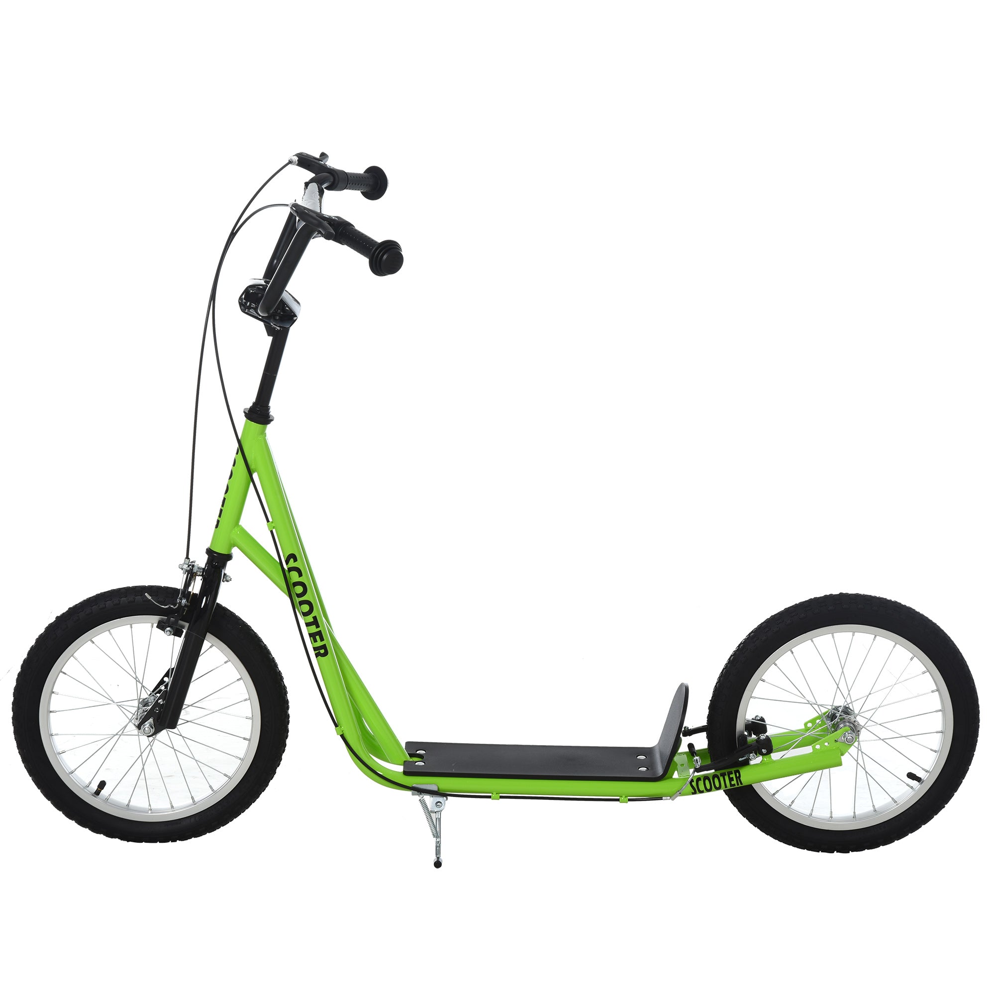 Bright green homcom kick scooter for kids with adjustable height rubber wheels and dual brakes for boys and girls 5+