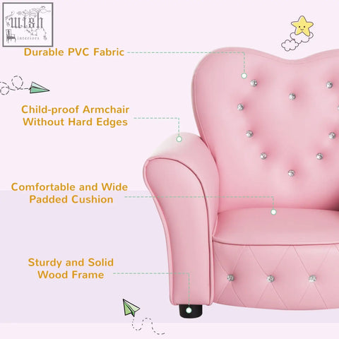 Homcom kids pink tufted armchair with silver studs padded cushion solid wood toddler chair en71-1-2-3 certified