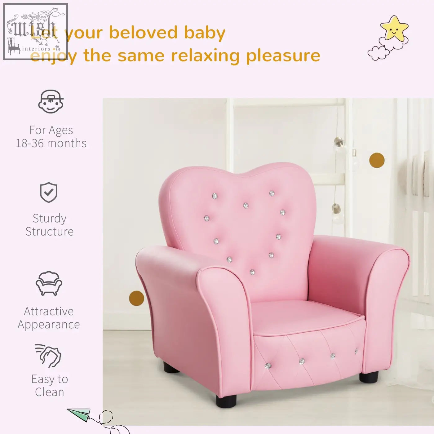 Pink homcom kids armchair with heart shape tufted upholstery silver rhinestone accents solid wood en71 1 2 3 certified