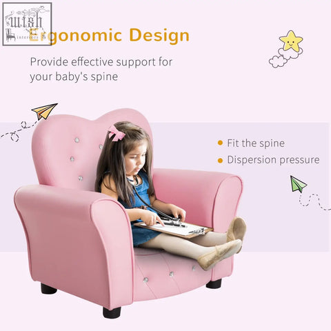 Homcom kids pink heart-shaped toddler chair with silver buttons solid wood designed for playroom and relaxation en71-1-2-3 safe