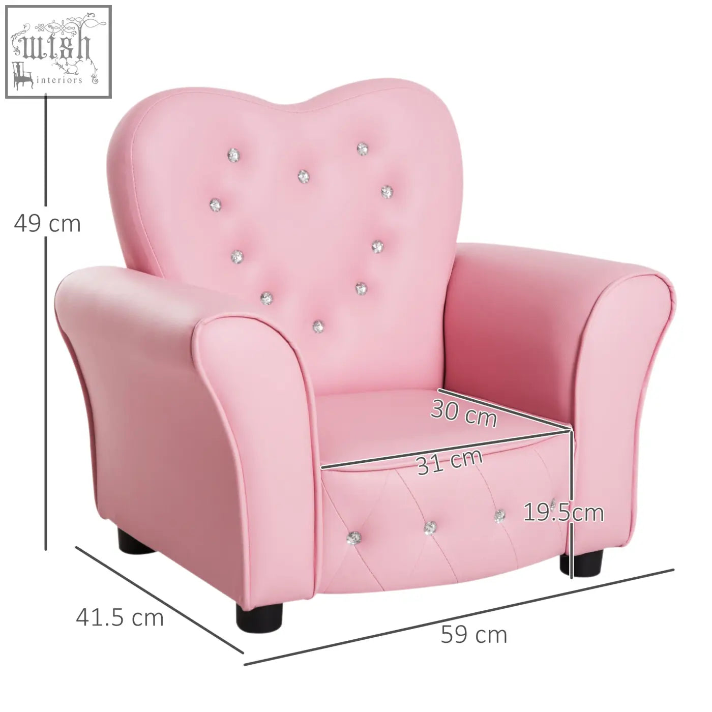 Homcom kids pink heart-shaped toddler armchair with faux leather solid wood frame and silver rhinestone details en71-1-2-3 certified