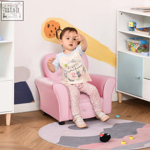 Pink homcom kids armchair with soft upholstery solid wood frame en71-1-2-3 certified perfect for toddler playroom seating