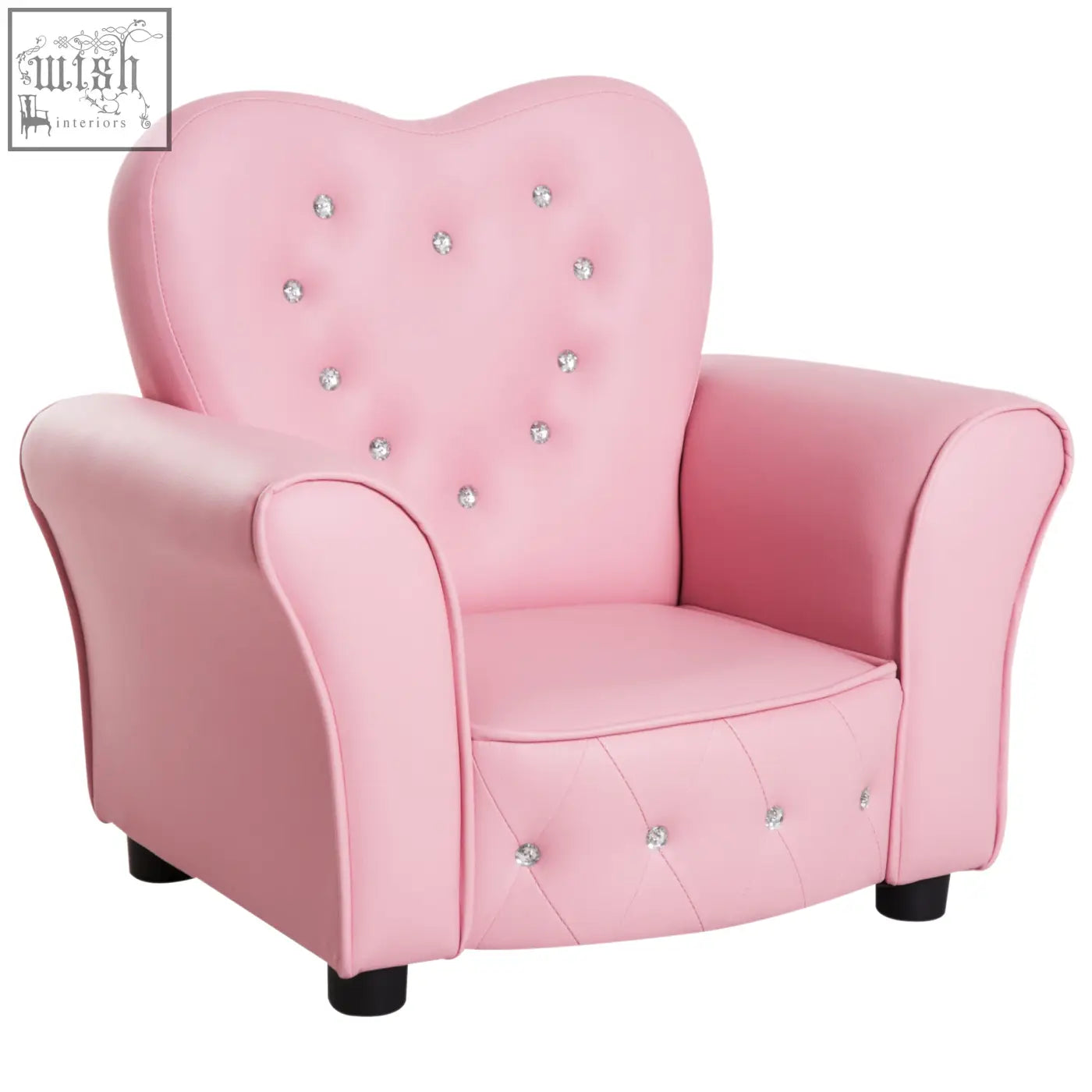 Pink heart-shaped homcom kids armchair with faux leather, silver rhinestones, solid wood frame, en71-1-2-3 certified for toddlers