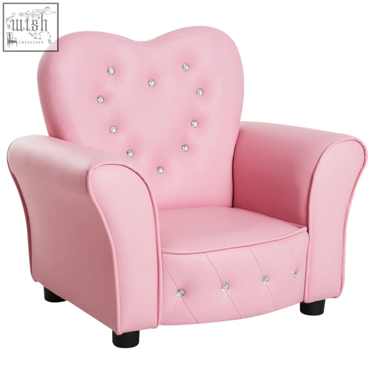 Pink heart-shaped homcom kids armchair with faux leather, silver rhinestones, solid wood frame, en71-1-2-3 certified for toddlers