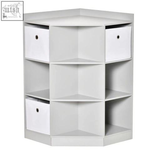 Homcom kids white corner storage unit with three drawers and open shelves for bedroom toy organizer