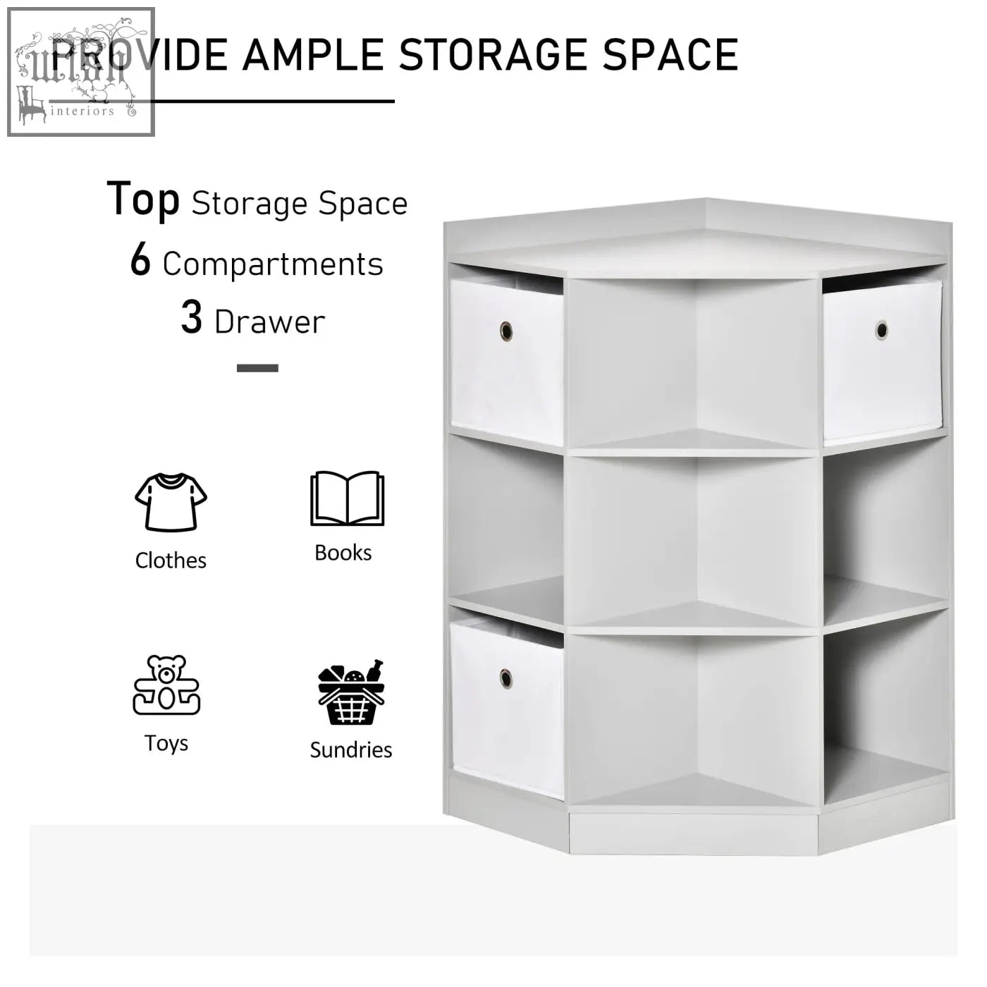 White corner storage unit with nine compartments and three drawers from homcom kids for bedroom and playroom organization