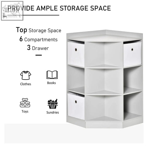 White corner storage unit with nine compartments and three drawers from homcom kids for bedroom and playroom organization