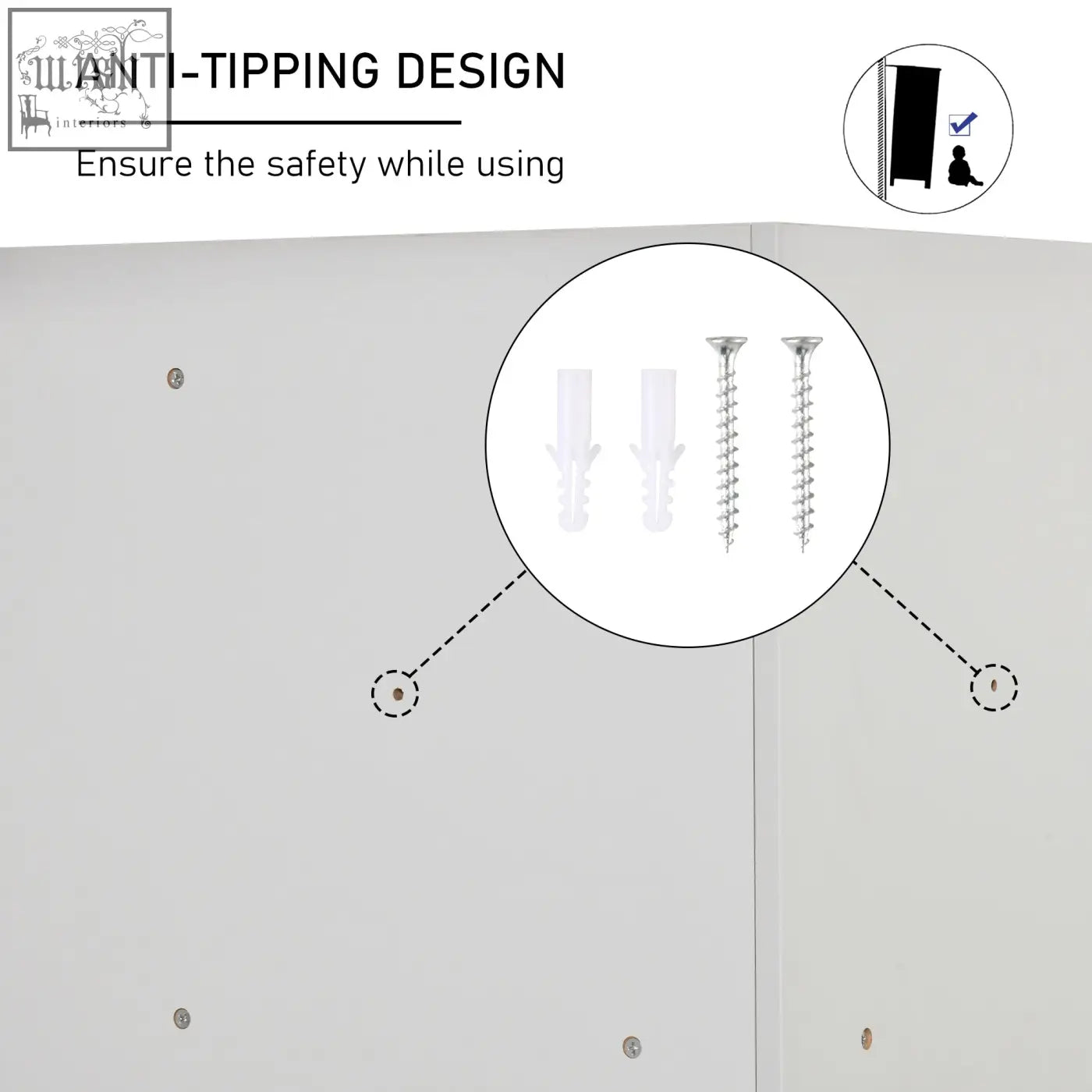 White homcom kids bookcase with anti-tip screws and wall anchors for secure mounting in bedroom or playroom