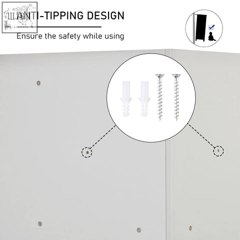 White homcom kids bookcase with anti-tip screws and wall anchors for secure mounting in bedroom or playroom