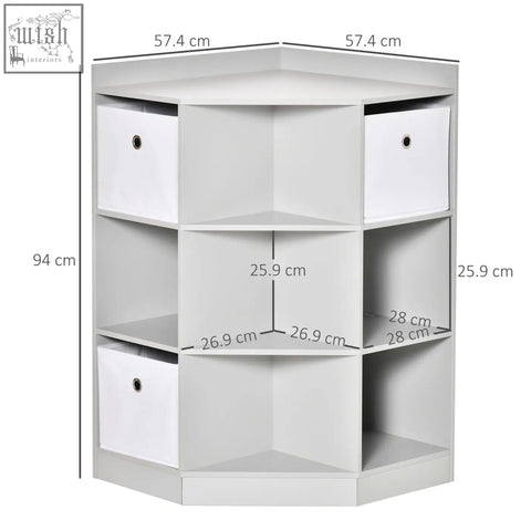 Gray homcom kids corner storage unit with nine compartments and three white non-woven fabric drawers for playroom