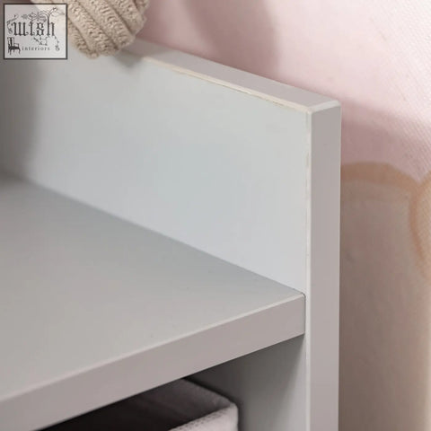 White painted wooden shelf corner with clean edges and matte finish from homcom kids three drawers and nine compartments