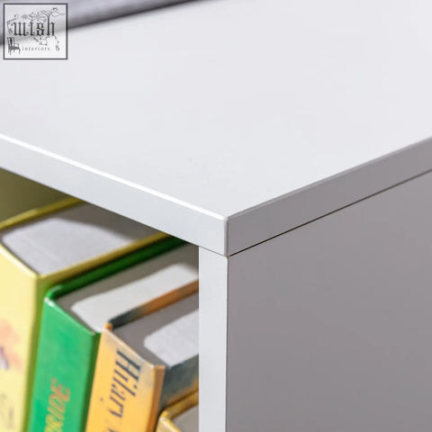 White minimalist kids bookcase with six compartments made of wear-resistant melamine veneer for toy and book storage