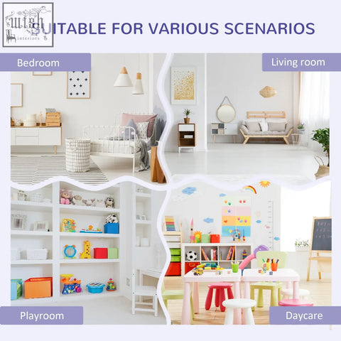 Grey HOMCOM kids bookcase with white wear-resistant melamine veneer shelves and colorful toy storage bins