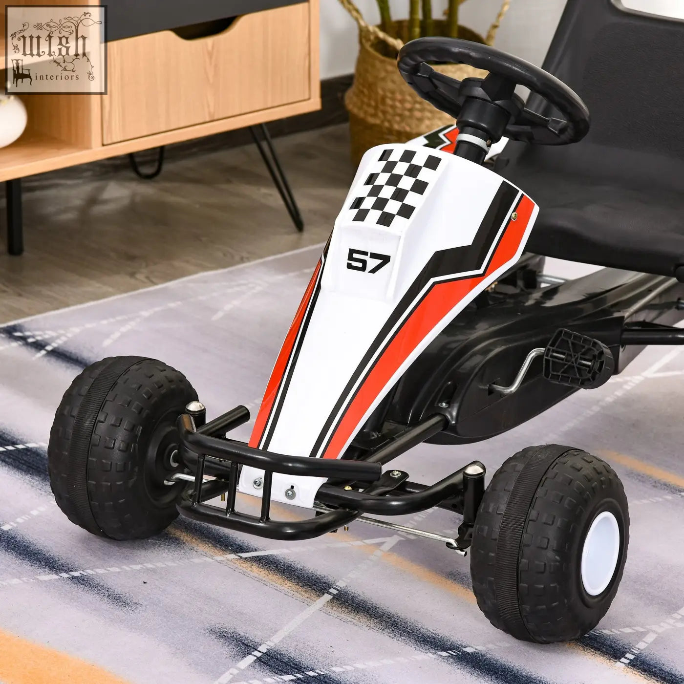 Homcom kids pedal go kart with steering wheel four plastic wheels high-quality steel frame in white and orange racing style