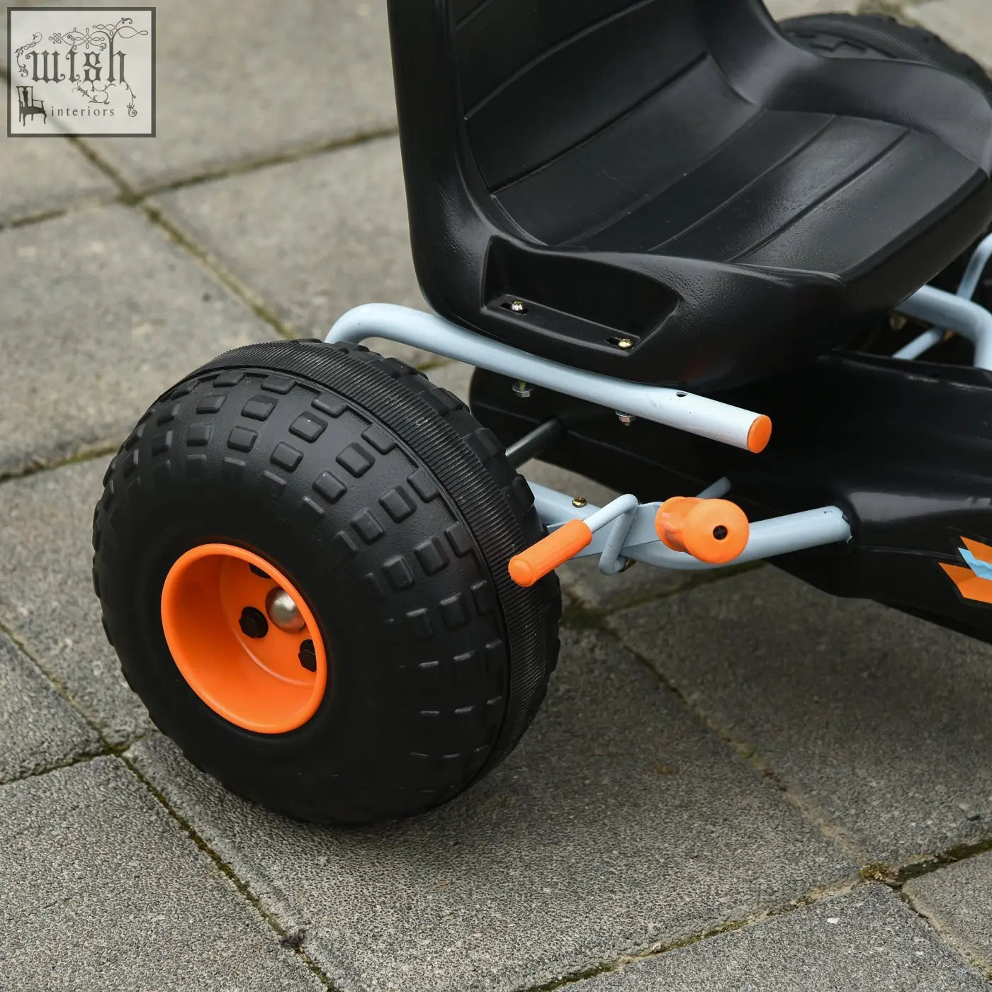 Black and orange kids pedal go kart with steering wheel high-quality metal frame plastic rugged wheels for outdoor fun
