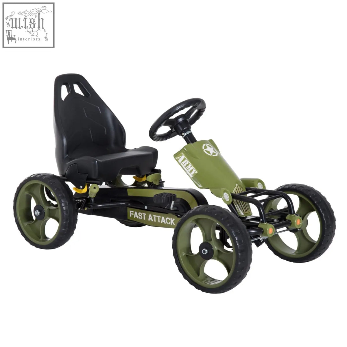 Olive green and black homcom kids pedal go kart with adjustable seat and eva tyres for hard surfaces ride on racer