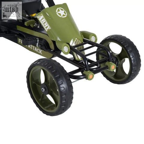 Olive green homcom kids pedal go kart with adjustable seat eva tyres and star emblem for hard surfaces