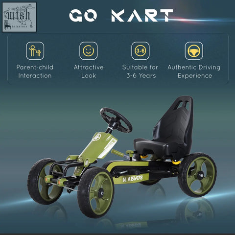 Homcom kids pedal go kart with adjustable seat and eva tyres in olive green and black for hard surfaces ride on racer