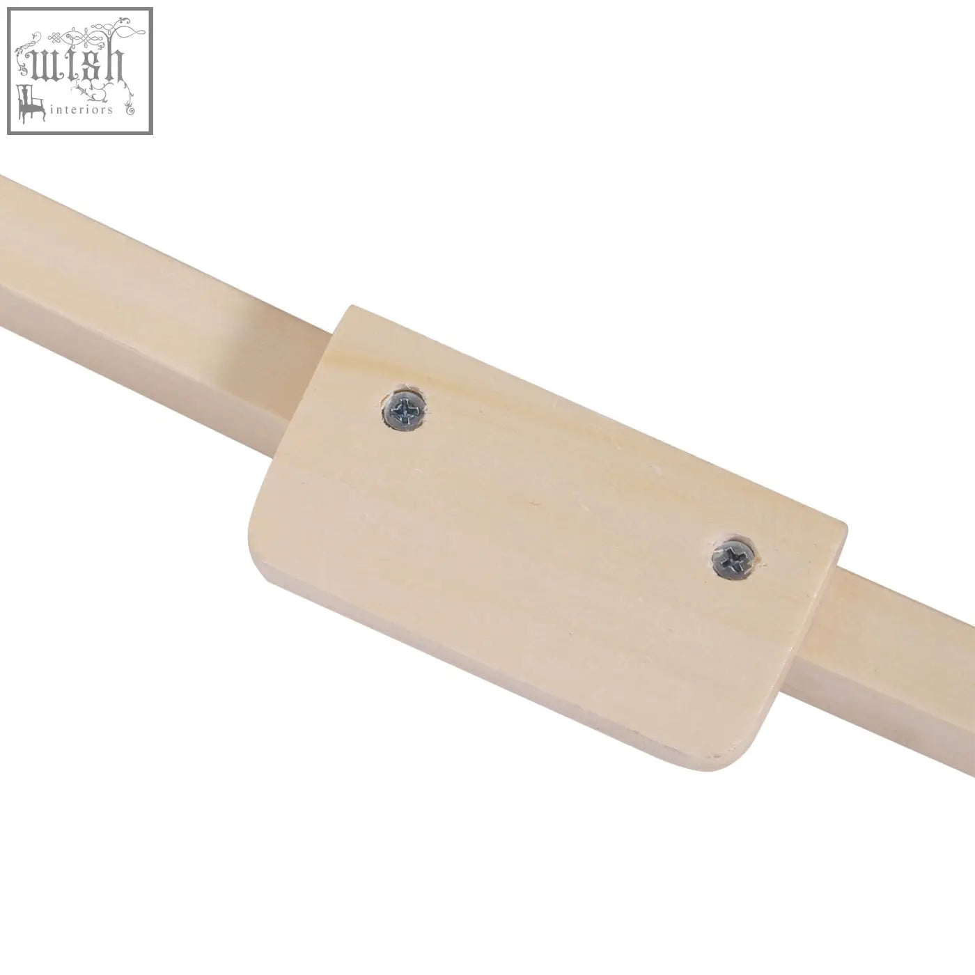 Beige wooden connector with silver screws securing the wooden base of a homcom plush rocking horse toy rocker