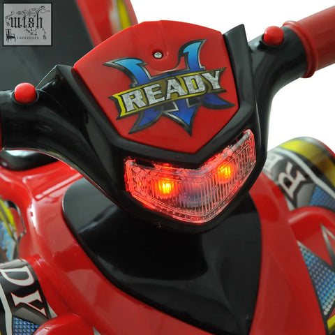 Red and black homcom kids ride off road quad bike with rugged tires and ready logo to change directions effortlessly