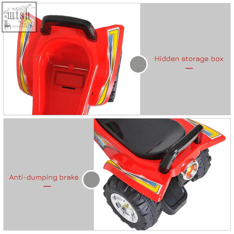 Red plastic homcom kids ride-on toy atv with rugged tires and black seat kids ride to change directions effortlessly