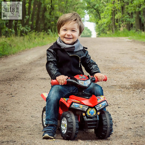 Red HOMCOM kids ride off road style quad bike with colorful decals rugged tires and easy change directions feature