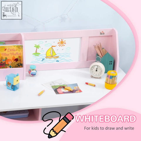 Pink wooden homcom kids desk whiteboard with painted sailboat scene from homcom kids chair set for toddlers