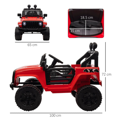 Red and black homcom kids electric ride on car with remote control extra wide tyres seat belt and mesh side panels