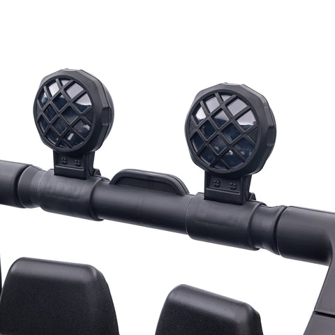 Black homcom kids electric ride on car with side-mounted spotlights on a tubular frame and extra-wide tyres