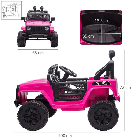 Pink and black homcom kids electric ride on jeep with extra-wide tyres seat belt remote control and mesh side panels