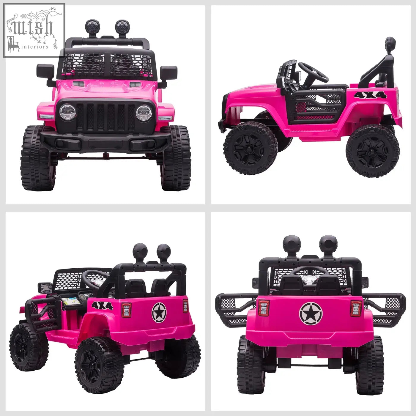 Bright pink homcom kids electric jeep with extra-wide tyres seat belt and remote control for 3-6 years old