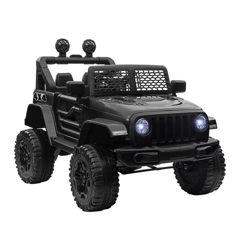 Black homcom kids electric ride on jeep with extra-wide tyres seat belt remote control and illuminated headlights