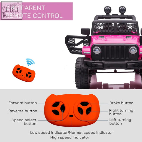 Pink and black homcom kids electric jeep with extra-wide tyres seat belt orange cat design and 2.4g remote control