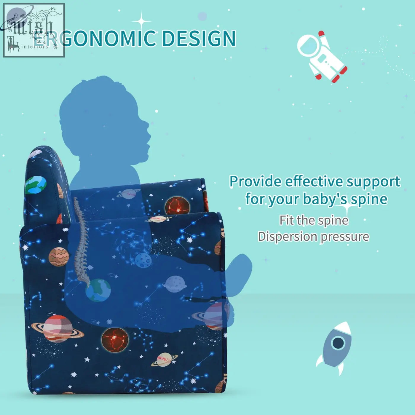 Blue homcom kids planet-themed armchair with wooden frame, non-slip feet, and cool space planet and star patterns