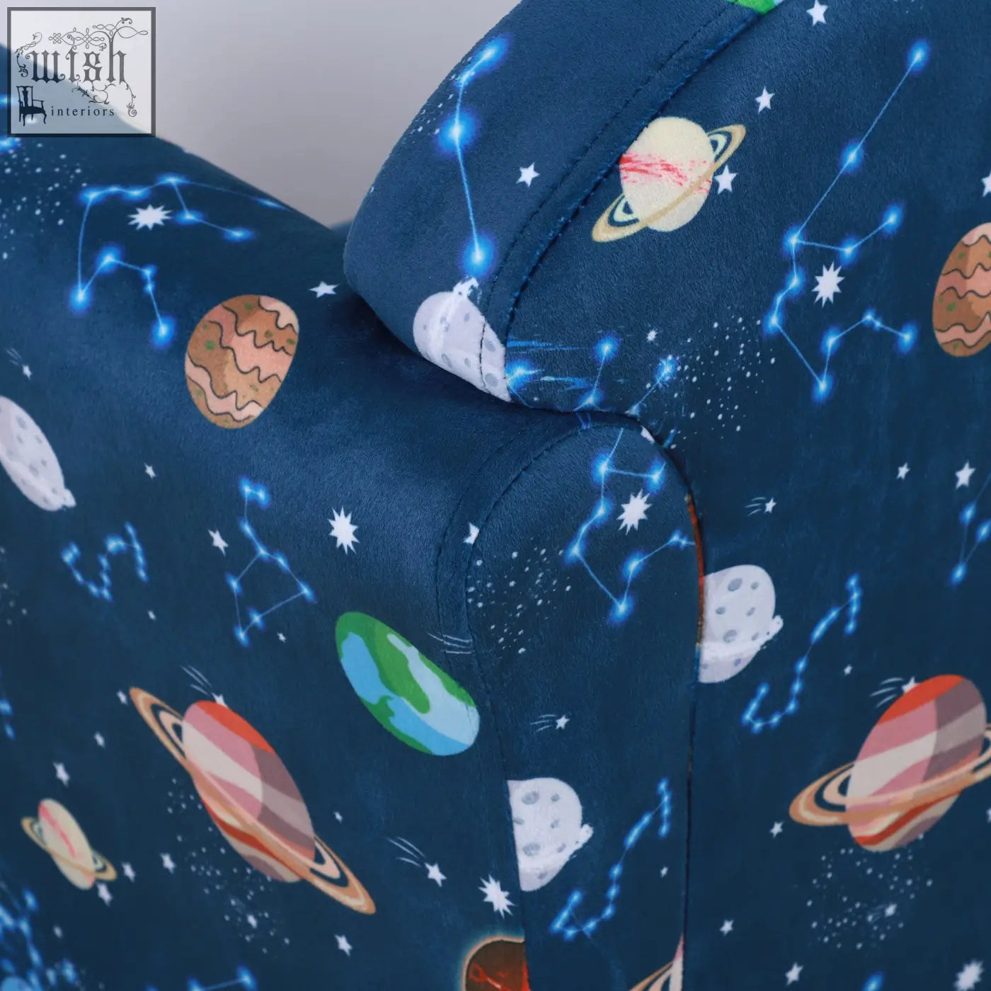Navy blue homcom kids planet-themed armchair with wooden frame and cool space fabric with non-slip feet