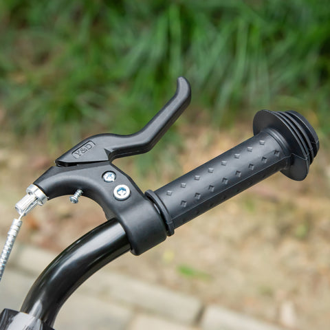 Black bicycle brake lever with textured grip and silver hardware on homcom kids scooter with adjustable handlebar and dual braking