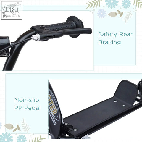 Black kids scooter handlebar with textured grip and safety rear brake for easy control and adjustable handlebars
