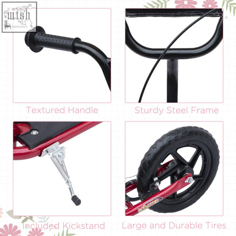 Red and black homcom kids scooter with sturdy steel frame adjustable handlebars foot deck and large EVA tyres for kids 5-12 years