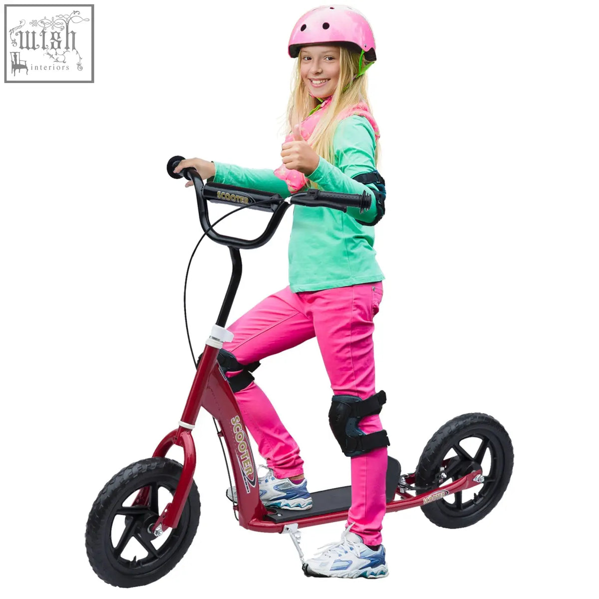 Red homcom kids scooter with adjustable handlebars black wheels and foot deck for ages 5 to 12 years