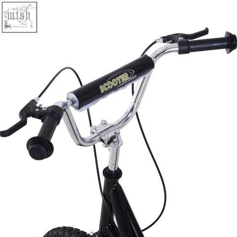Black and chrome homcom kids scooter handlebars with scooter logo and wide foot deck for ages 5 plus years