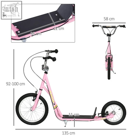 Pink homcom kids scooter with silver handlebars rubber wheels and wide foot deck for ages 5 and up