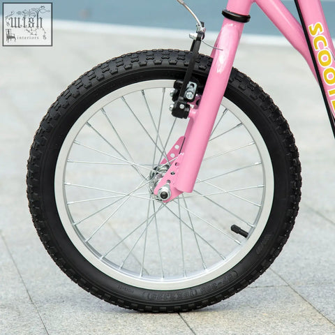 Pink homcom kids scooter with black rubber wheels silver rims and wide foot deck for ages 5 and up