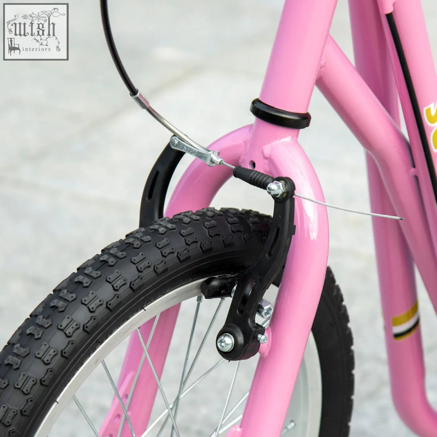 Pink homcom kids scooter with black brake caliper, rubber wheels, and wide foot deck for 5 plus years