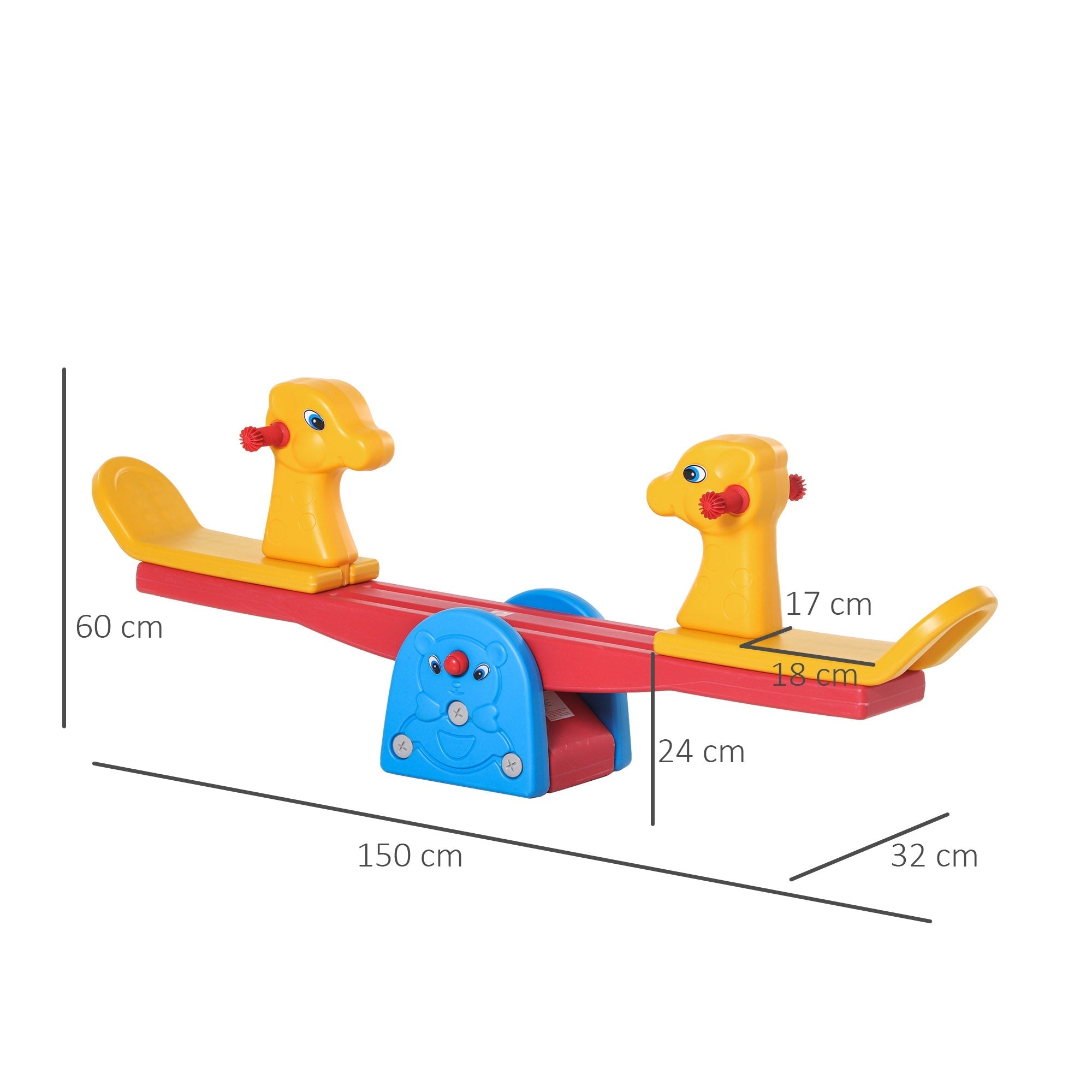 Brightly colored homcom kids seesaw with yellow duck seats and blue bear base in a colourful animal design for toddlers