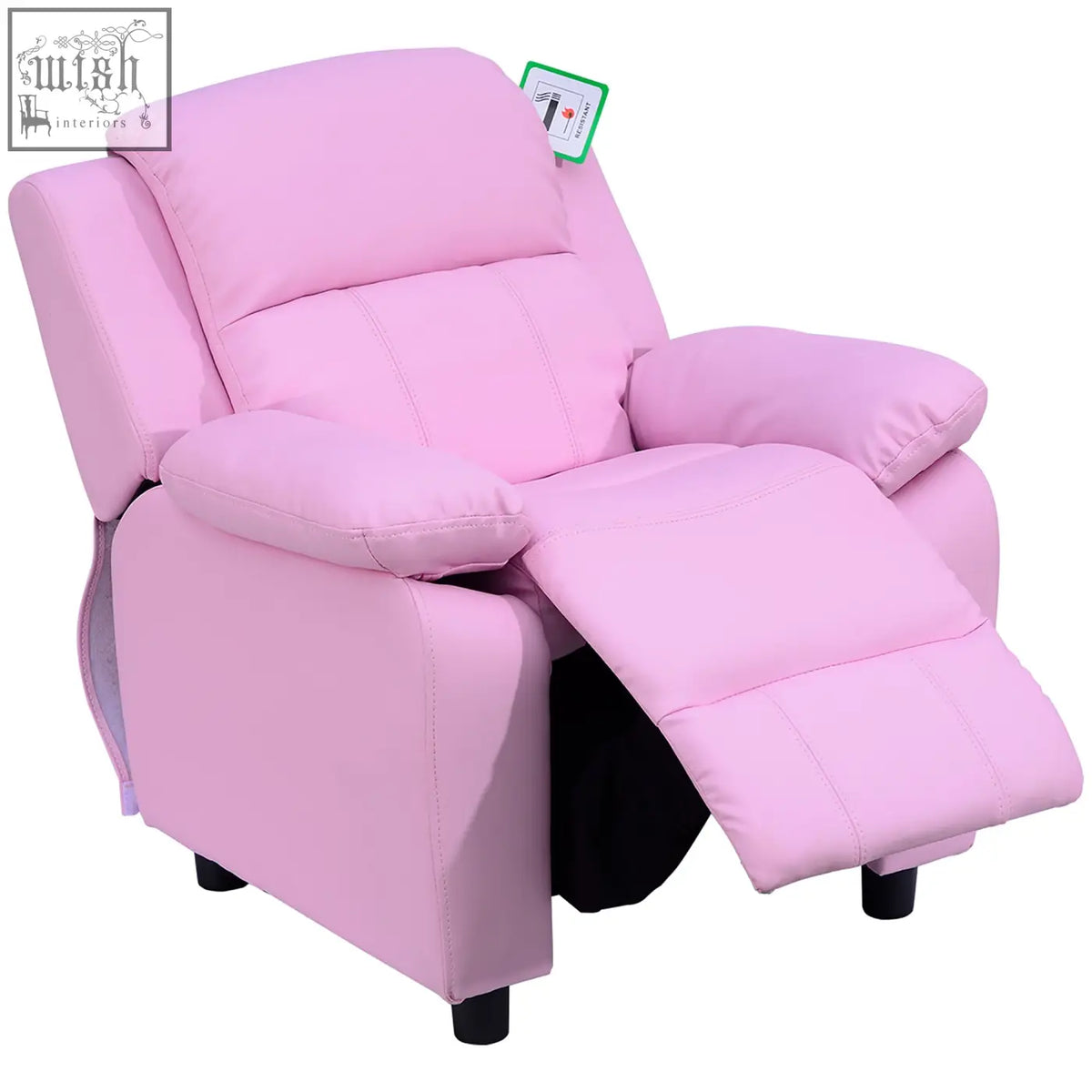 Homcom kids pink recliner armchair with plush cushioning black legs pu leather and safety reclining mechanism storage space