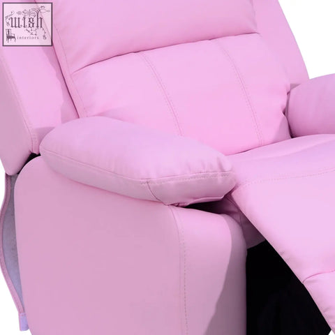Pink homcom kids recliner with plush cushions, stitched seams, pu leather, safety reclining mechanism, and storage space