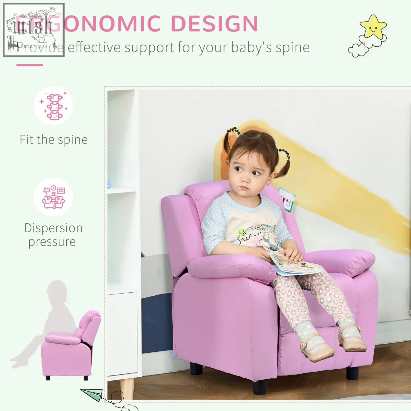 Pink homcom kids sofa armchair with soft pu leather upholstery storage space and safety reclining mechanism for toddlers